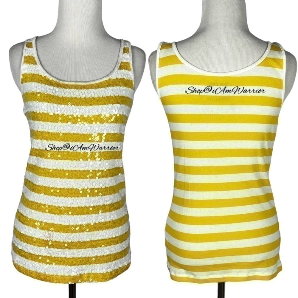 Old Navy marigold & white striped sequin tank top *shop@iamwarrior - Picture 2 of 11